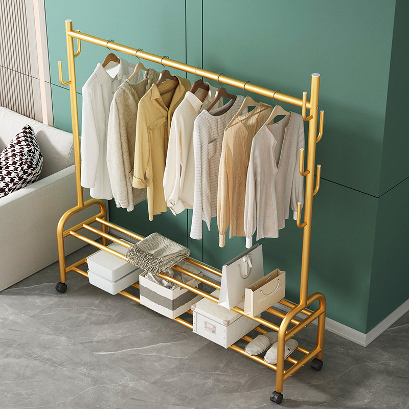 晾衣架落地折叠家用晒衣架阳台卧室挂衣架子室内简易单杆式衣帽架