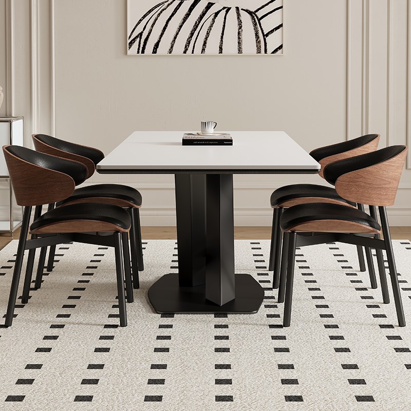 德利丰岩板餐桌家用小户型长方形法式中古奶油风高端全托吃饭桌子