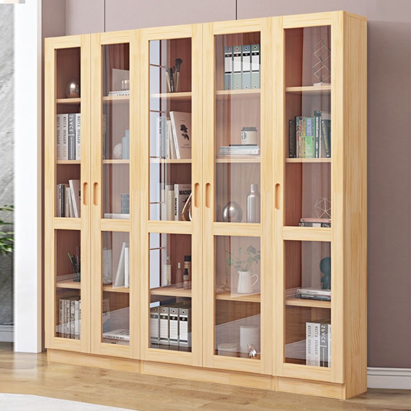 实木书柜家用客厅简约现代置物柜落地靠墙书房防尘储物柜儿童书架