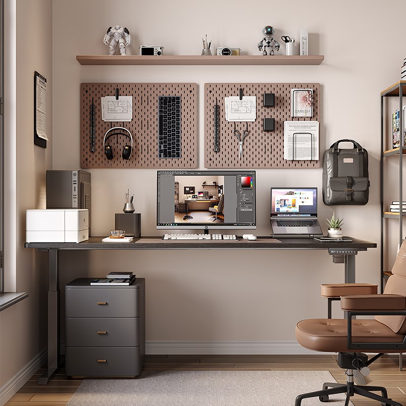 【国内发货】wzo简约现代书桌实木烟熏黑智能电动升降电脑桌