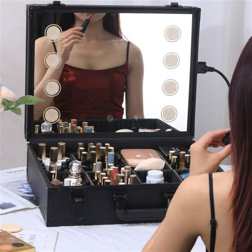 专业跟妆师化妆箱高级LED镜子带灯2024新款手提便捷大容量用收纳