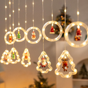 圣诞节装饰品房间场景布置LED彩灯老人圣诞树窗帘灯条道具小挂件