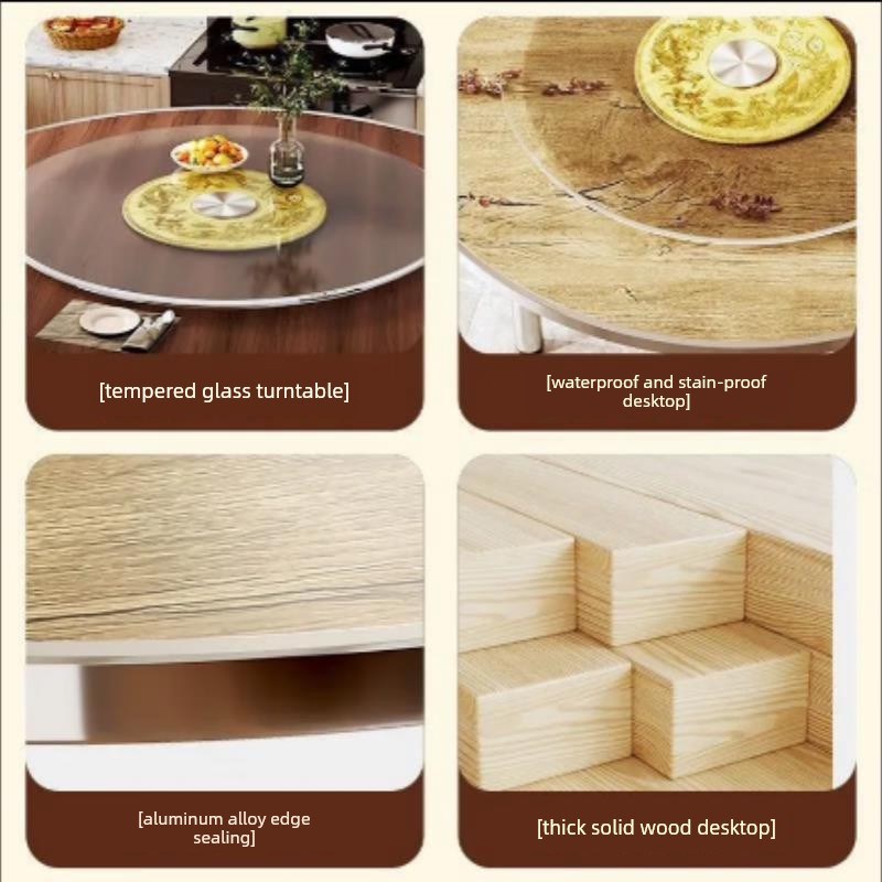 餐桌大圆桌12人家庭可折叠与转盘客厅加固餐桌U台面大圆桌实木