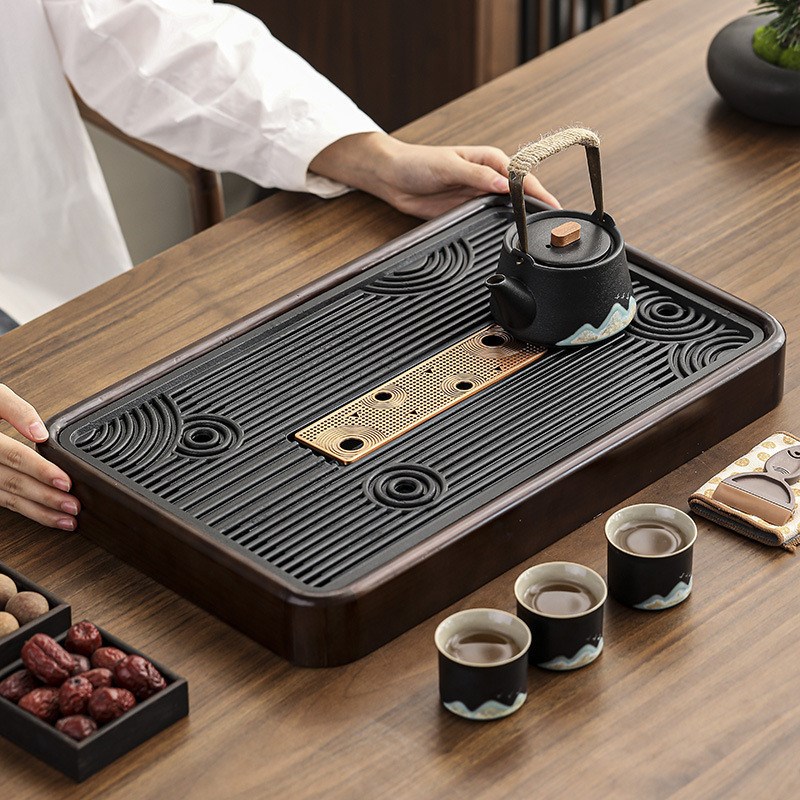 实木茶盘家用茶托盘2024新款客厅高档I仿乌金石茶海茶具干泡小茶