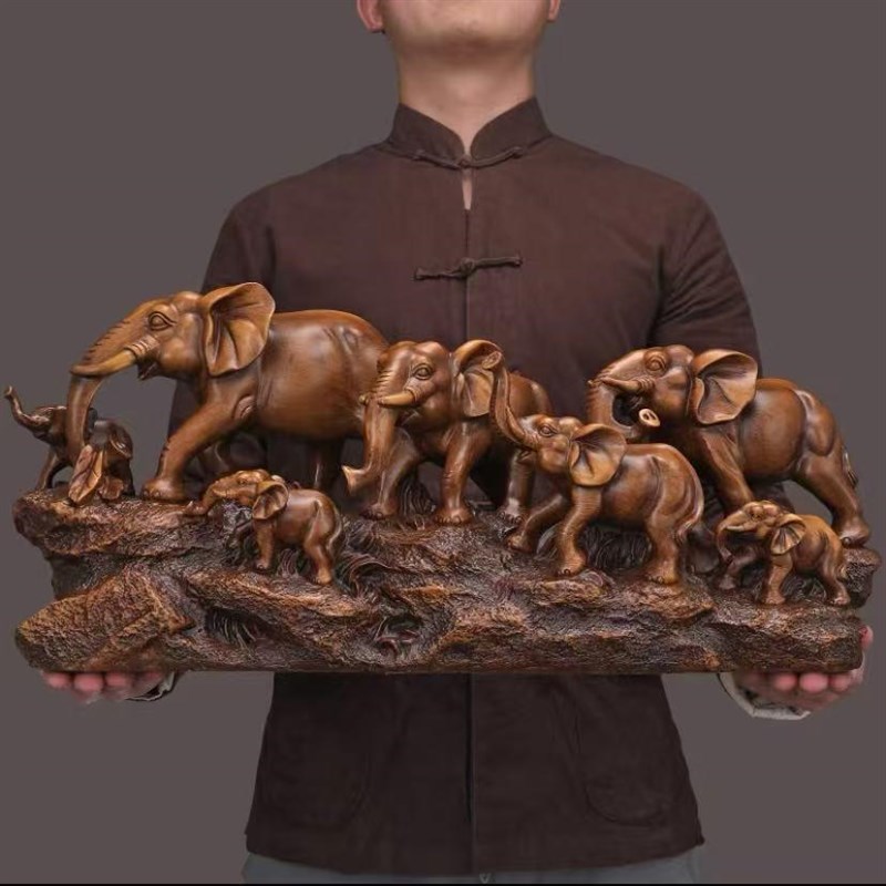 大象摆件招财吉祥七象创意酒柜电视柜玄关柜中Q式装饰新居礼品送