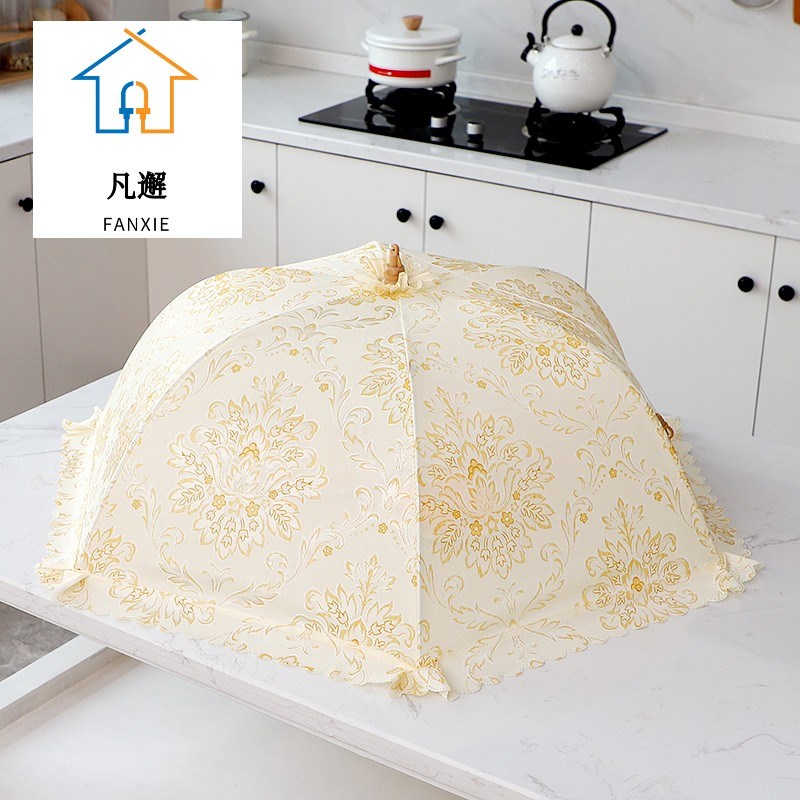 饭菜罩子桌盖菜罩可折叠餐桌罩食物防苍蝇双骨圆形家用遮菜包邮