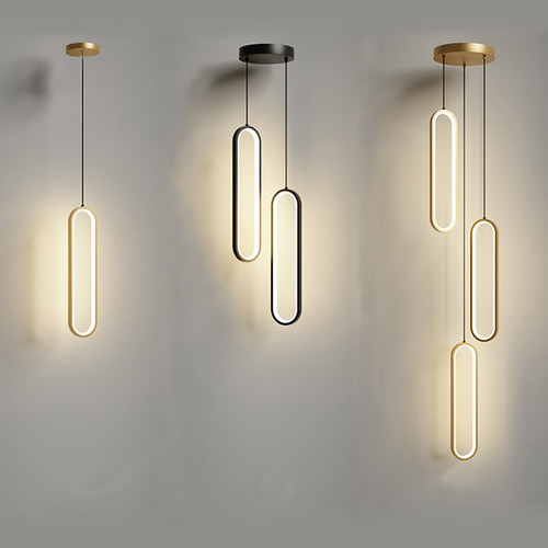 现代简约客厅电视背景墙餐厅吊灯led卧室床头铝材椭圆圈楼梯壁灯