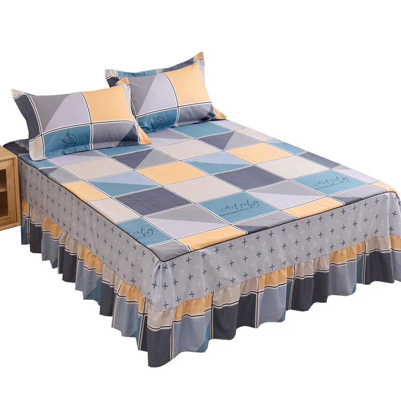 纯棉单件床裙式床罩全棉床盖1.8米1.5m床单裙防滑保护套荷叶边