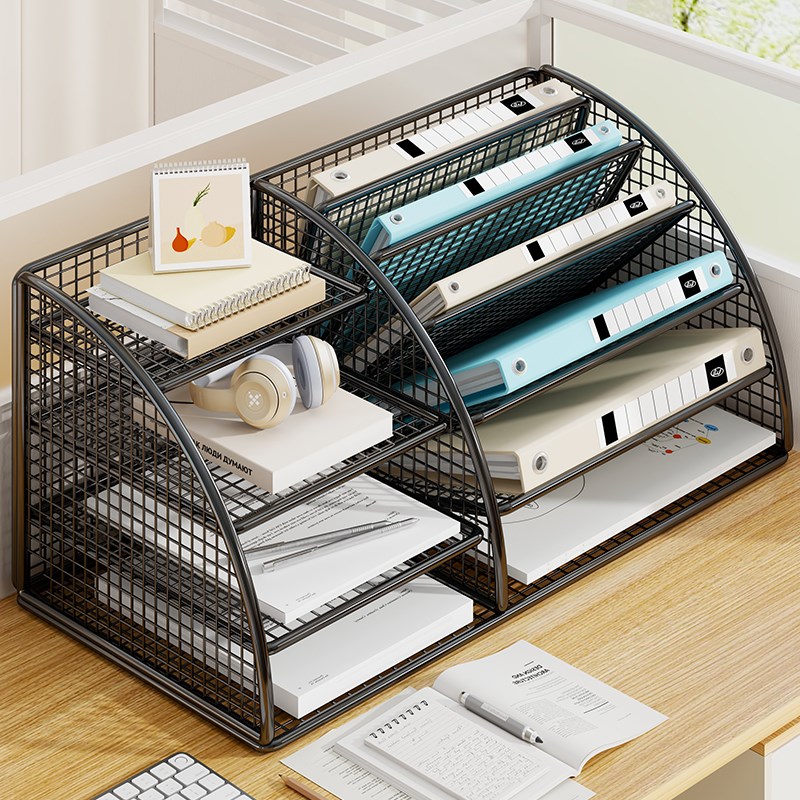 桌面文件收纳架办公室a4纸资料架工位多层整理盒置物架子分层书架