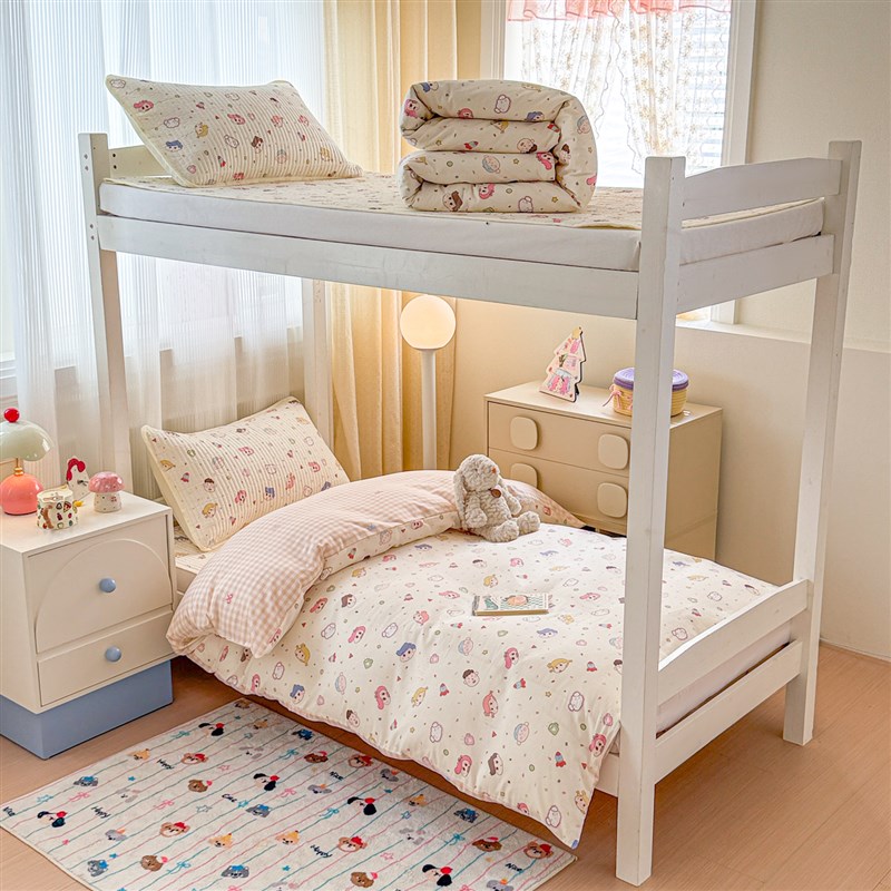 2025学生宿舍全棉床盖三件套纯棉套件床上用品单人床单被套枕套