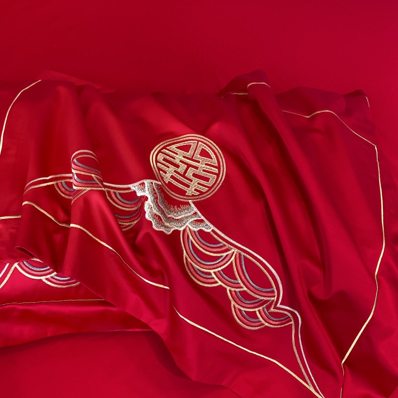 结婚四件套全棉婚庆床上用品龙凤被套女方陪嫁新婚礼物床单红