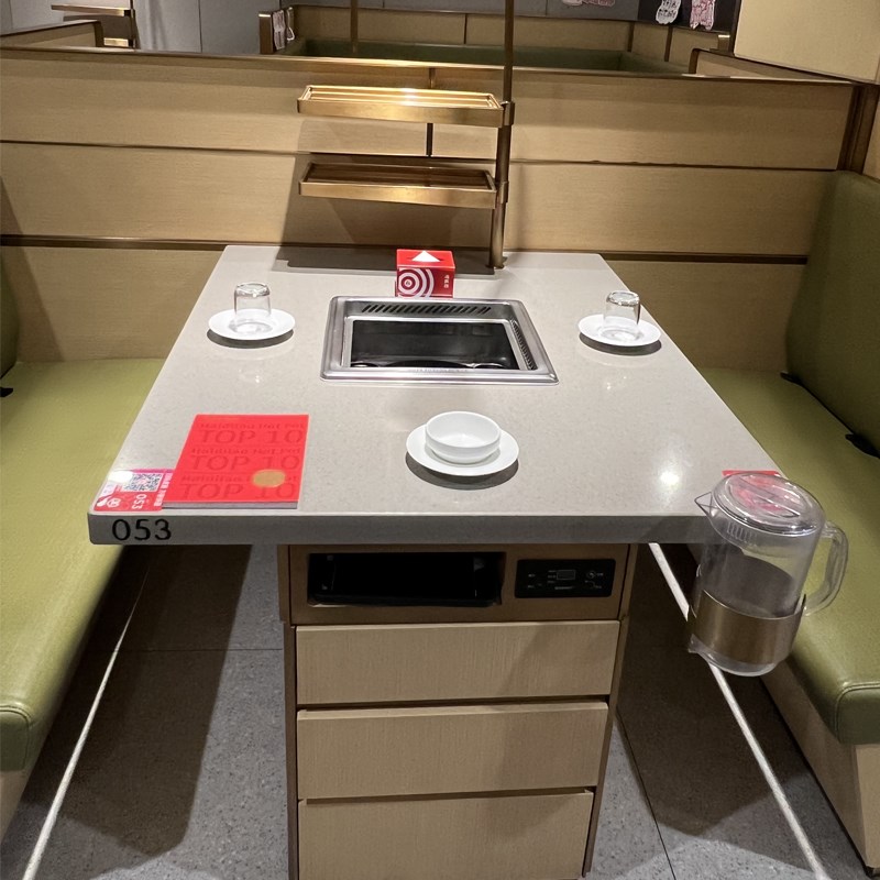 海底捞无烟大理石火锅桌下排风卡座菜架电磁炉火烤肉店桌子定制