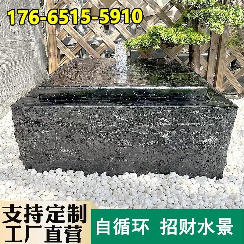 石雕石钵涌泉日式庭院流水钵户外室内园林大理石喷泉流水景观摆件