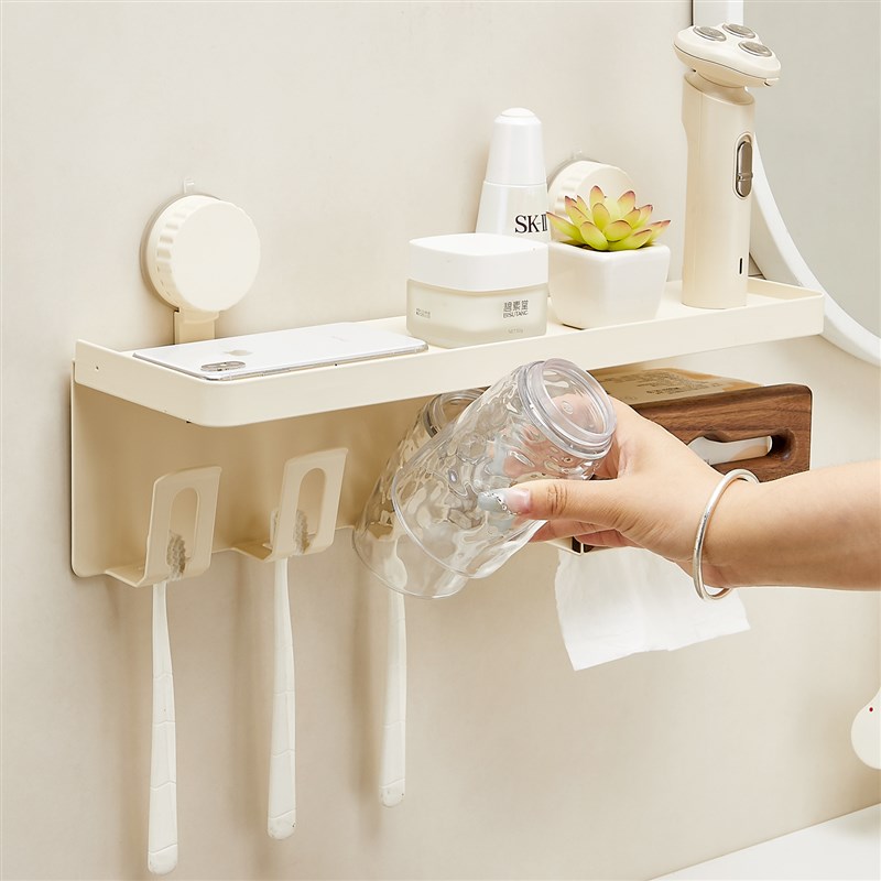 吸盘胡桃木牙刷置物架漱口杯牙杯卫生间免打孔壁挂式洗脸巾一体架