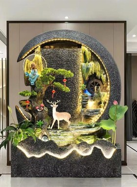 中式流水摆件水幕墙庭院循环水招财客厅鱼缸别墅假山玄关落地装饰