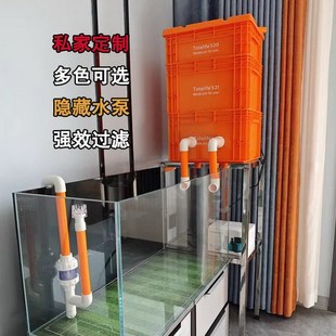 鱼缸工业风彩色周转箱定制鱼池瓦缸上置内置水泵雨淋管滴流过滤箱