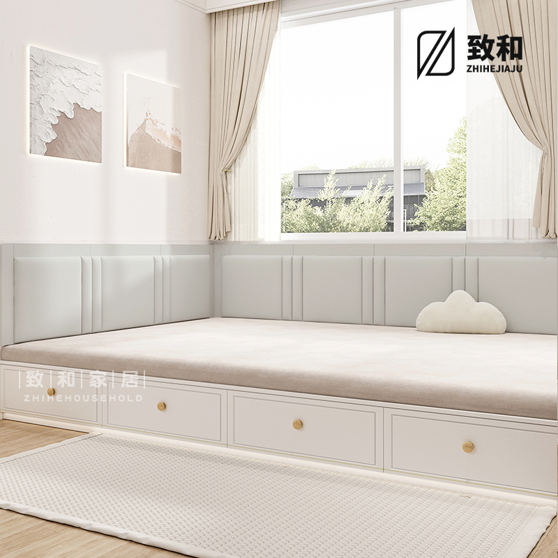 榻榻米墙围软包科技布简约床头板靠背垫无床头防撞挡板护墙贴定制