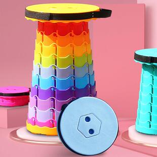 折叠凳户外便携式圆形高铁站票神器可伸缩高凳子塑料圆凳收纳板凳