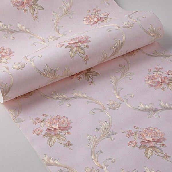 欧式卧室墙纸客厅沙发背景墙壁纸大花田园婚房温馨粉色奢华无纺布