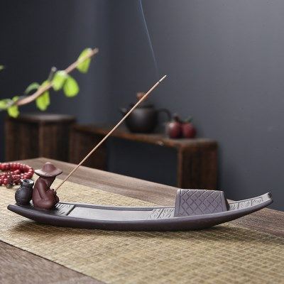 紫砂中式孤舟渔翁禅意陶瓷线香香插家用倒流檀香香薰炉创意摆件,家居饰品,香薰炉,淘宝优惠券,粉丝福利购,淘宝优惠卷