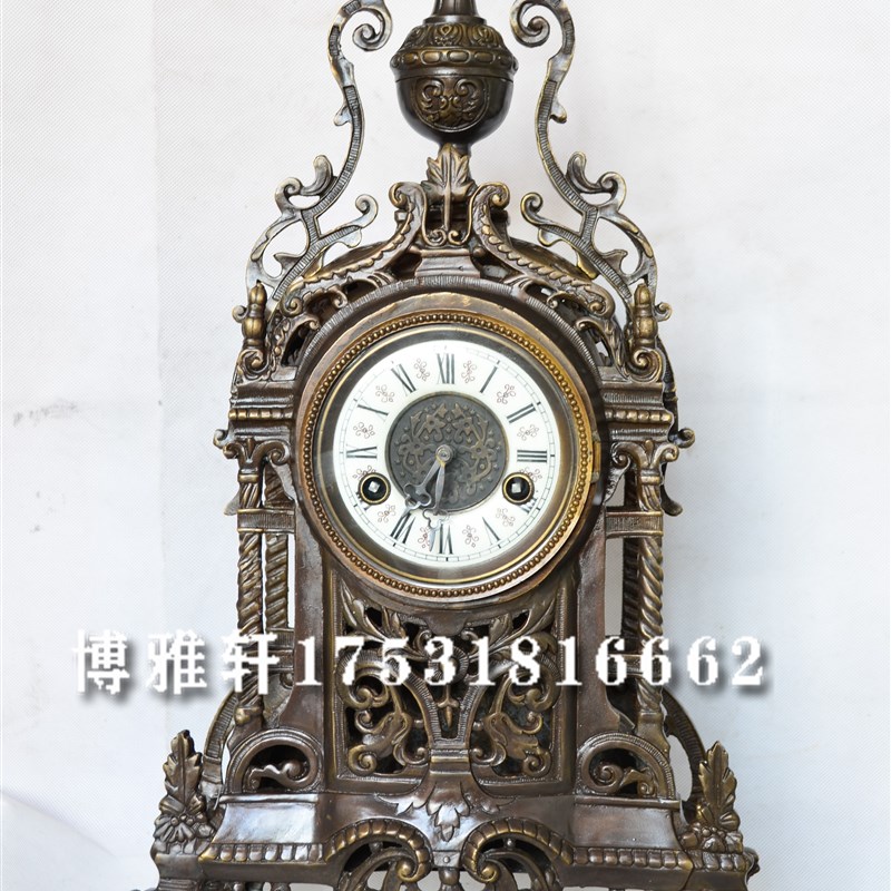钟表纯铜机械巴洛克镂空座钟老式发条H上弦做旧古钟壁炉欧式客厅