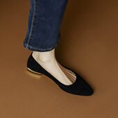 真皮软皮iVe羊皮ize oC意大利女粗跟rse豆磨砂x春秋noa豆方头复古