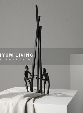 简约现代轻奢样板房间软装饰品家居金属L创意玄关柜人物造型摆件