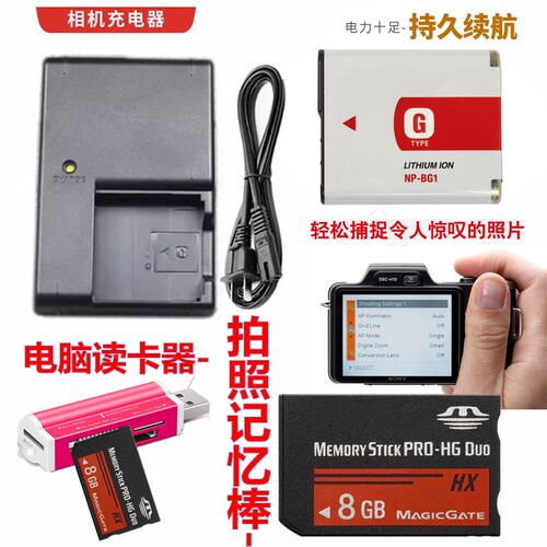 适用 索尼DSC-H10 H20 H3 H7 H9 H50照相机电池+充电器+8G记忆棒