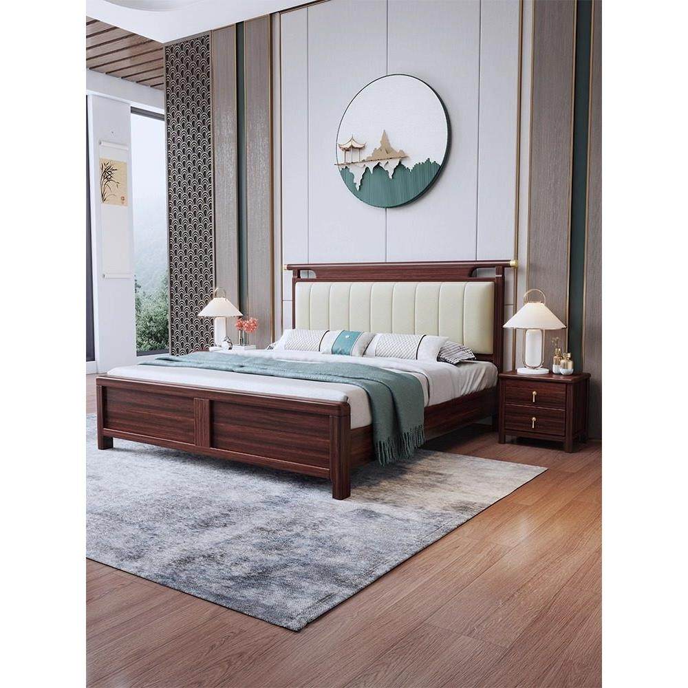 新中国风乌木实木床全实木榫卯结构1.8米双人床家庭卧室1.5米软床