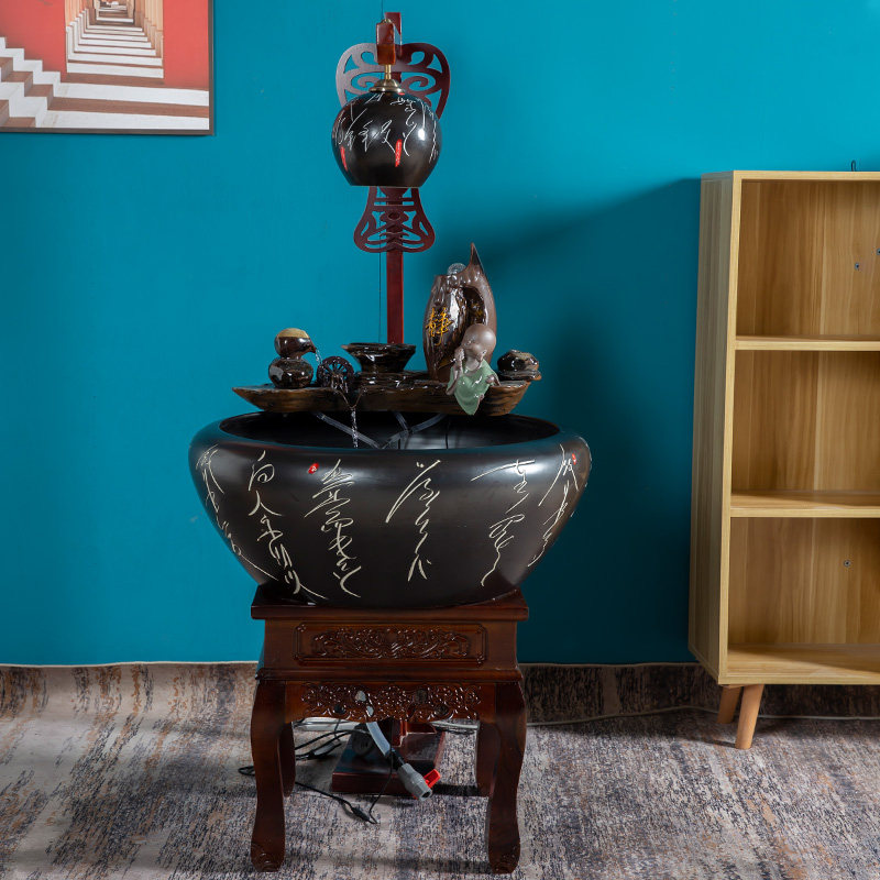 陶瓷循环流水生财摆件客厅办公室玄关招财加湿装饰品送礼开业礼品