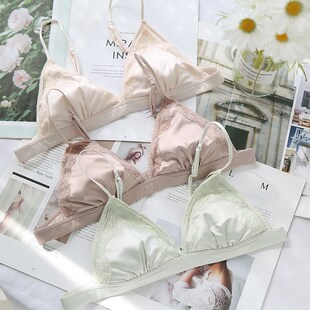 纯色蕾丝三角杯无钢圈透气文胸少女透气纯色花边内衣 薄款 夏季 新款