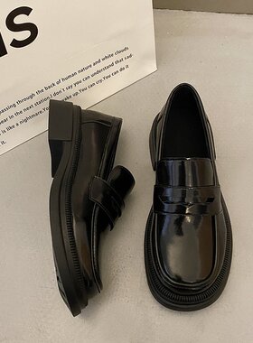 黑色小皮鞋女工作鞋乐福鞋防滑英伦风上班百搭单鞋平底jk鞋子大码