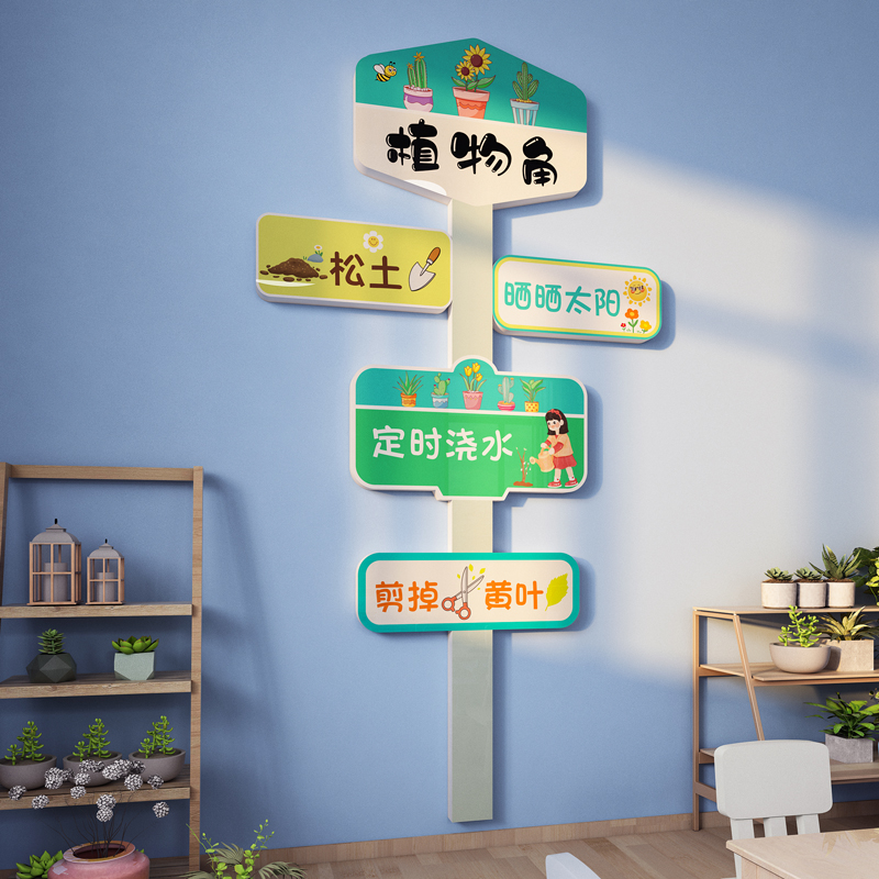 幼儿园环创植物角布置材料午托管班级文化墙喝水区域标识路牌墙贴