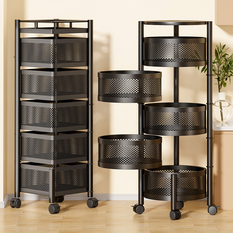 厨房旋转多功能置物架家用落地多层零食小推车水果蔬菜篮子收纳架