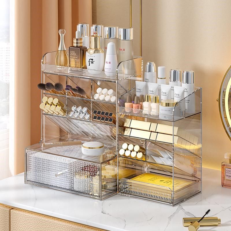 化妆品收纳盒镜柜透明抽屉式口红斜插整理盒子宿舍桌面笔筒置物架,收纳整理,桌面收纳盒,淘宝优惠券,粉丝福利购,淘宝优惠卷