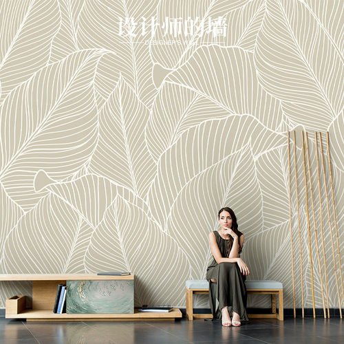 现代简约线条叶脉电视背景墙壁纸芭蕉叶客厅沙发卧室背景装饰墙布