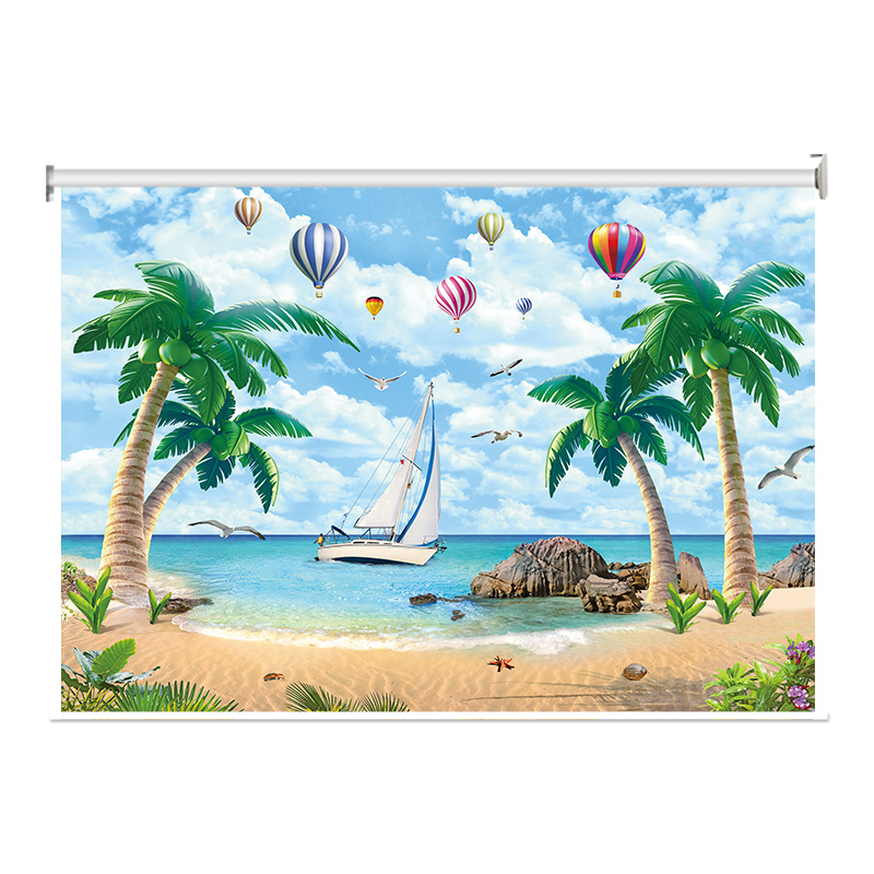 定制海景画卷帘办公室客厅厨房卫生间遮光隔热上下升降卷拉式窗帘