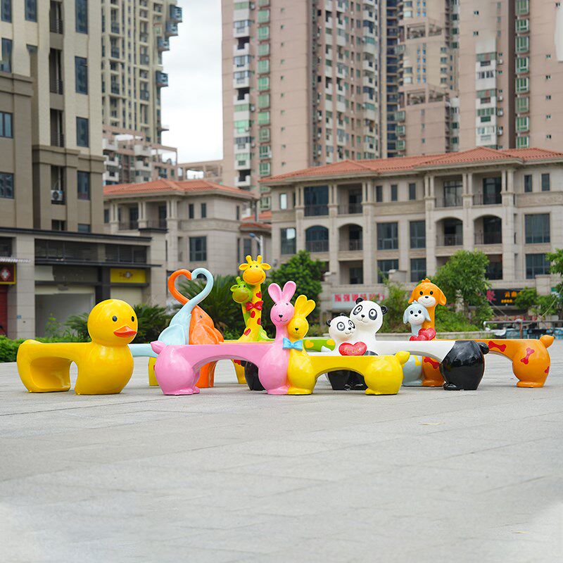 户外卡通动物座椅长凳公园幼儿园商场美陈雕塑玻璃钢园林装饰摆件