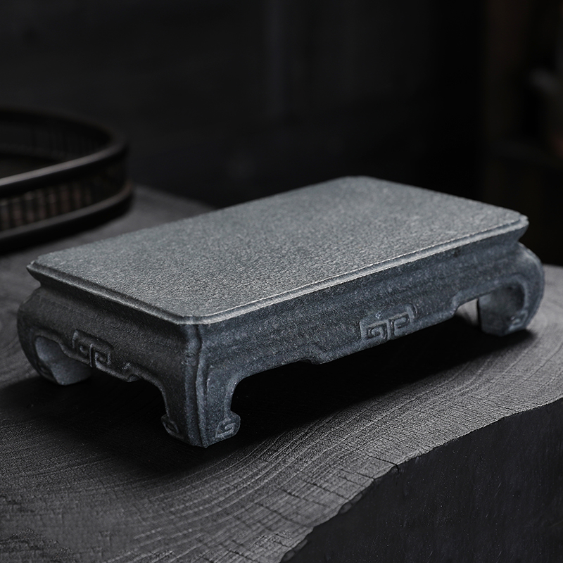 青石底座桌面摆件茶壶底座案台中式复古H简约小花几石托架茶道配