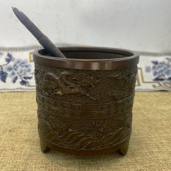 全黄铜龙凤祥云笔筒摆件 公室家居工艺品茶道笔筒文房用品书桌,饰品/流行首饰/时尚饰品新,摆件,淘宝优惠券,粉丝福利购,淘宝优惠卷