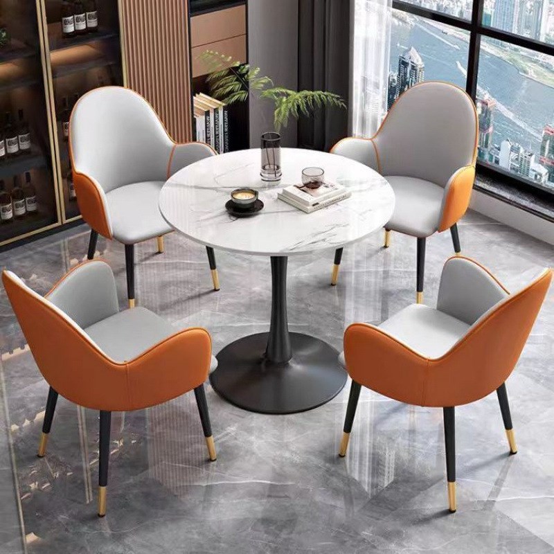 岩板洽谈桌椅组合猫爪皮椅商务接待桌小圆桌阳台休闲W咖啡轻奢餐