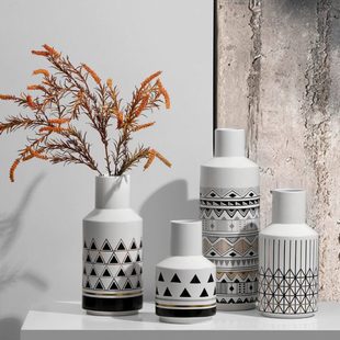 高品质白色陶瓷北欧花瓶宽口客厅餐桌茶几插花假花水培花器摆件