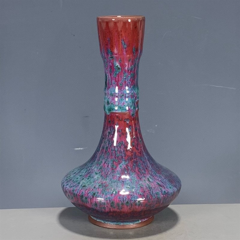 窑变玉壶春e花瓶家居装饰钧瓷宋代文玩博古架瓷窑装饰摆件家居花