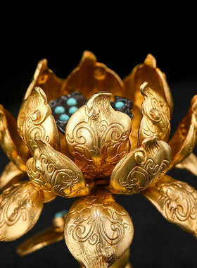 鎏金八供朵玛食子酥油花t摆件慧宝铜制镶嵌彩珠朵玛酥油花摆件