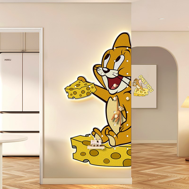 猫和老鼠玄关洞洞板入户门转角装饰画挂画可置物儿童房带灯光壁画图片
