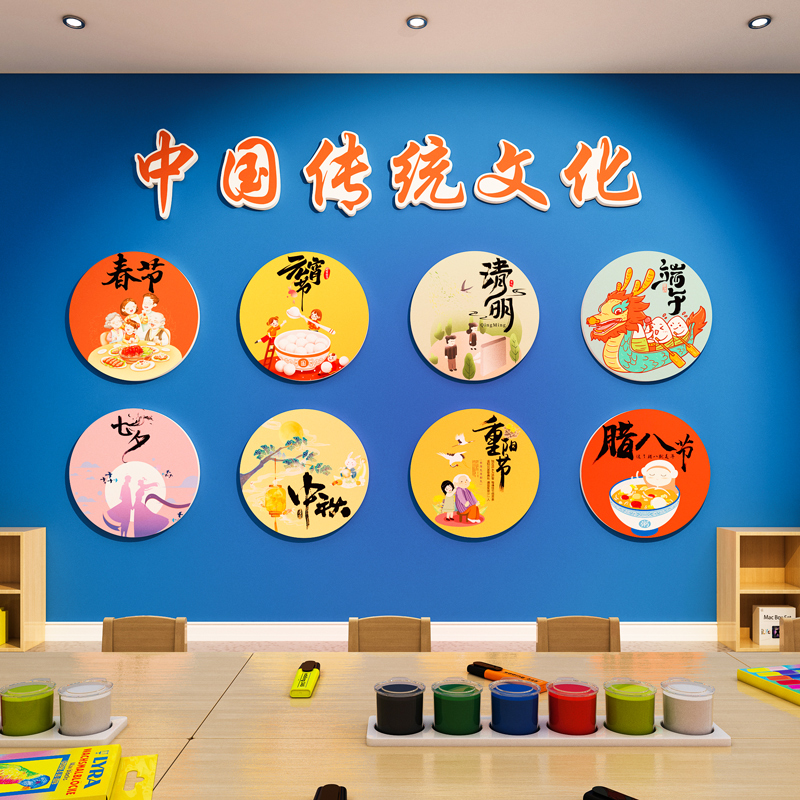 校园文化主题墙布置中国传统节日幼儿园班级教室墙面环创装饰贴画
