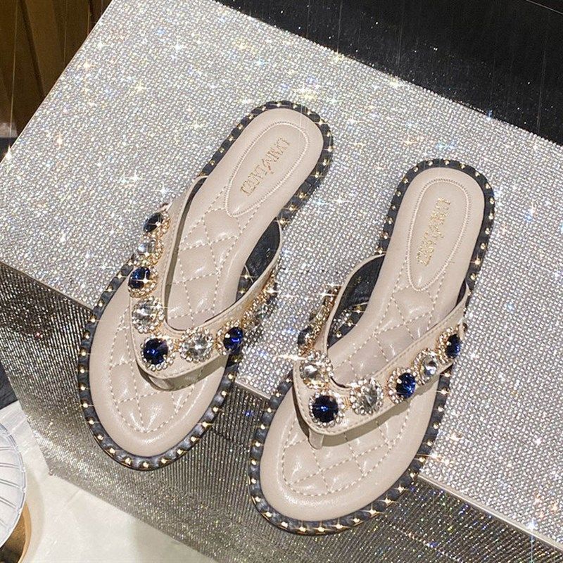 平底拖鞋女夏外穿2025新款时尚百搭夹脚人字拖水钻凉拖大码41一43,女鞋,一字拖,淘宝优惠券,粉丝福利购,淘宝优惠卷