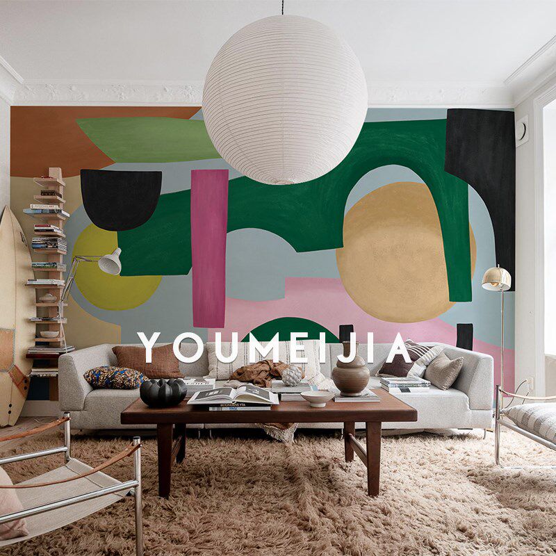 色彩几何抽象墙布现代客厅沙发电视背景墙纸壁画定制卧室艺术壁纸