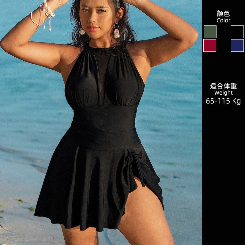 欧美2025新款加大码绝美泡温泉泳衣女胖mKm保守遮肚子显瘦连体泳