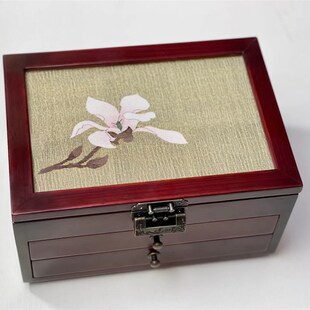 非遗首饰盒高g档缂丝收纳盒精致带锁实木红木珠宝盒结婚礼物手工